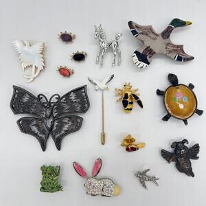 Vintage Animal Brooch Pin Lot Bundle Costume Jewelry Gold Tone Figural Estate